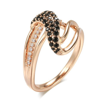 Vintage Style Unusual Geometric Filled 14K Rose Gold With Black AAA+ Zircon Fashion Elegant  Rings - Fine Jewellery